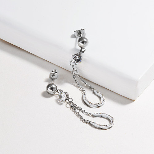 Silver Plated Stainless Steel Jewelry Chain Style Diamond Drop Earrings