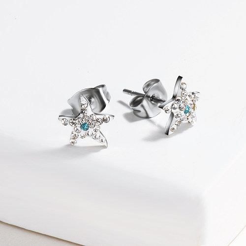 Silver Plated Stainless Steel Jewelry Diamond Star Earrings