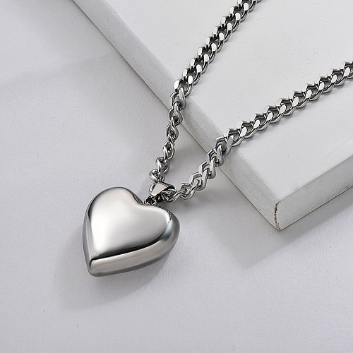 Chunky Heart Pendant Necklace in Stainless Steel