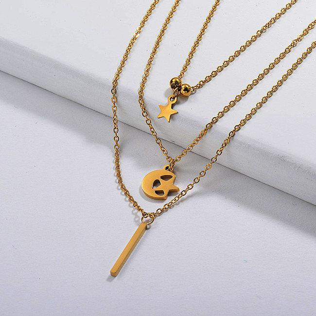 Gold Plated Moon and Star Multilayered Necklace