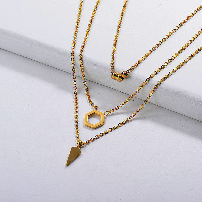 Stainless Steel Layered Necklace in Gold Plated