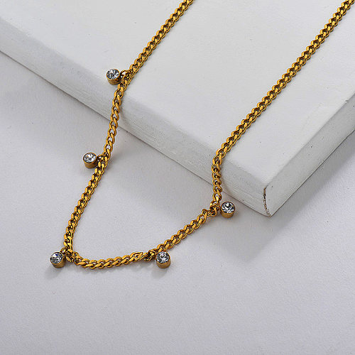 Gold Plated Mini Crystal Chain Necklace
