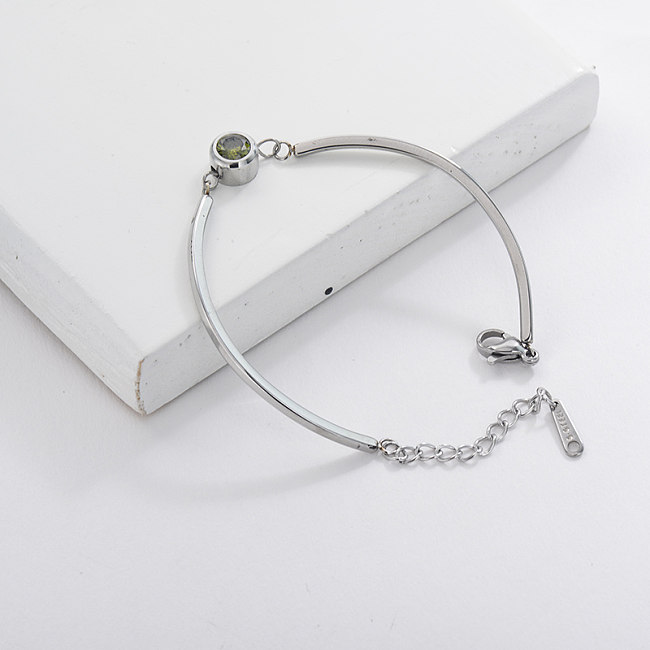 Stainless Steel Zircon Charm Cuff Bangle