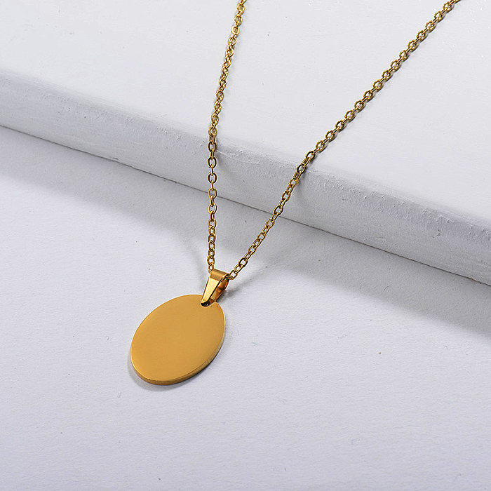 Gold Plated Oval Pendant Necklace