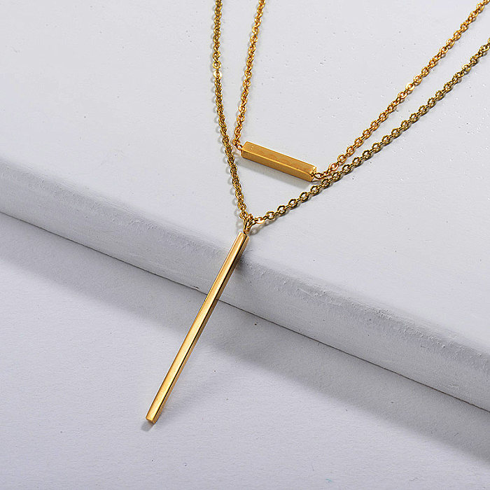 Gold Plated Double layer Bar Necklace