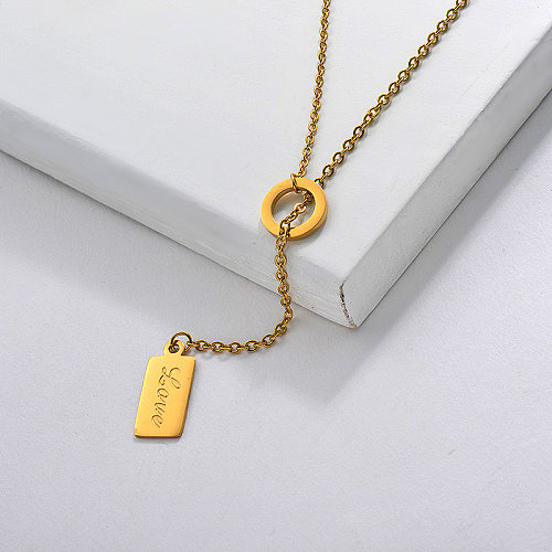 Square Y Lariat Necklace in Gold Plated