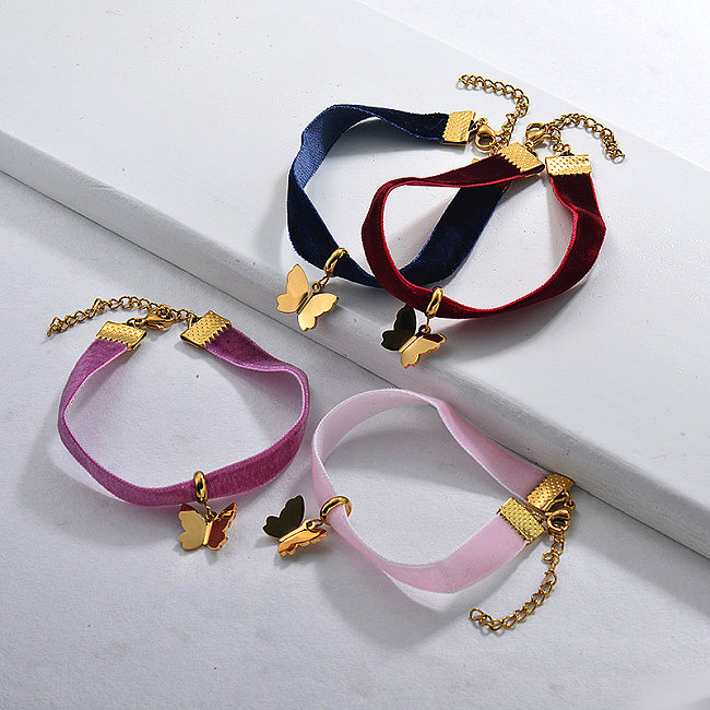 Velvet Butterfly Charm Bracelet Set for Ladies