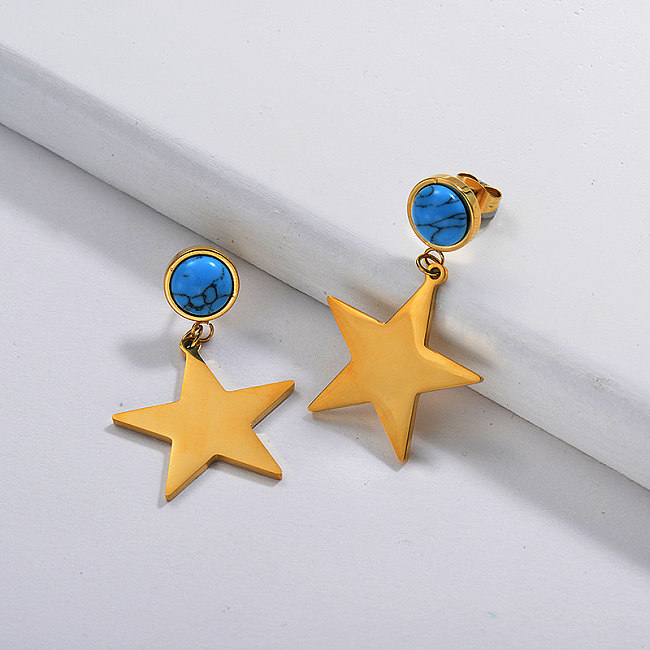 Boucle d'oreille étoile turquoise en plaqué or