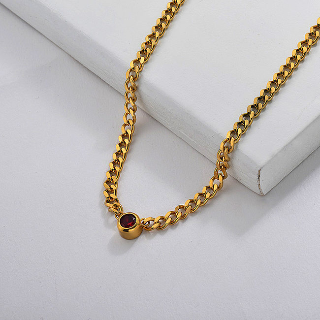 Zircon Charm Chain Necklace in Stainless Steel