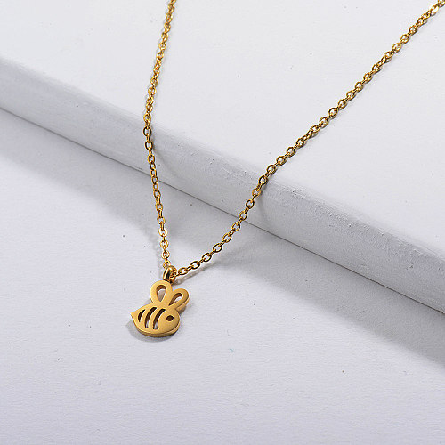 Stainless Steel Bee Charm Pendant Necklace