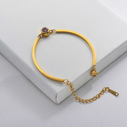 Gold Plated Zircon Charm Cuff Bangle