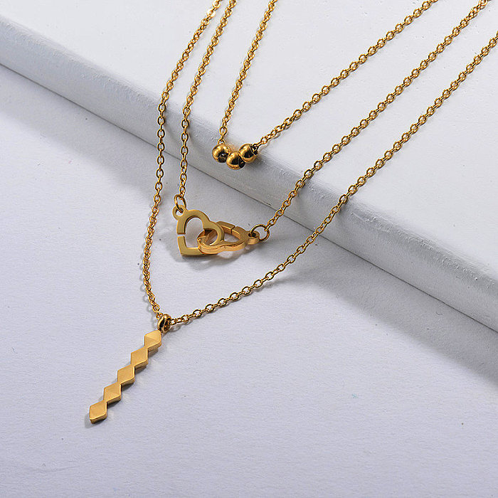Heart Charm Layered Necklace in Gold Plated