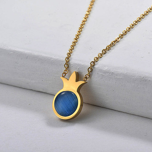 Blue Cat Eye Pineapple Pendant Necklace