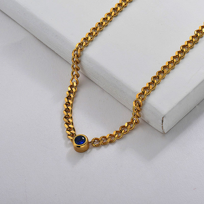 Collier chaîne de mode zircon bleu