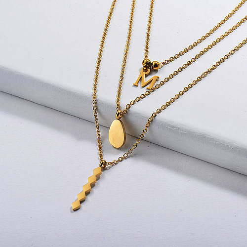 Gold Plated Multi layer Initial Necklace