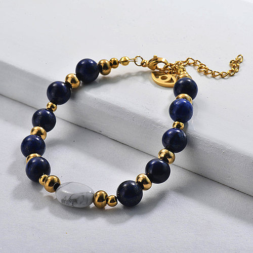 Blaue Lapiz Perlen Armbänder für Damen