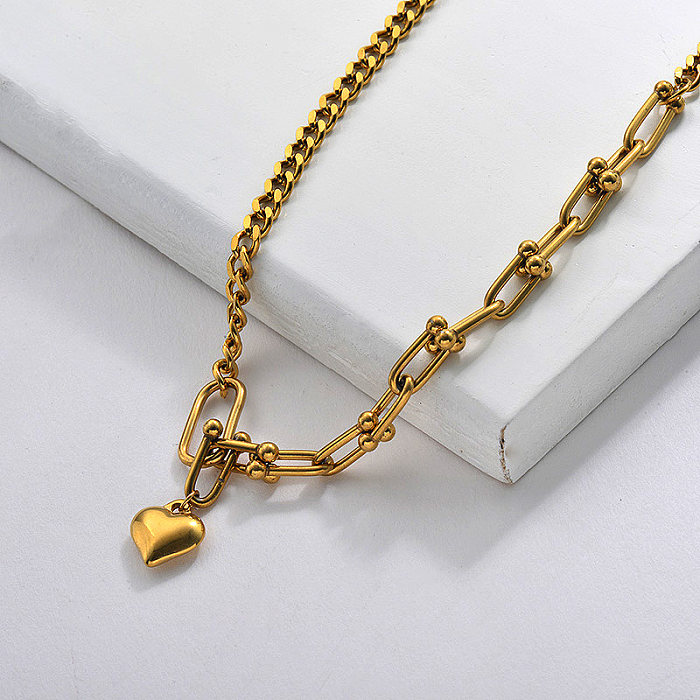 T Chain Heart Pendant Necklace