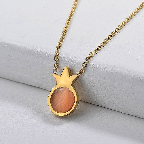 Collier pendentif ananas oeil de chat orange