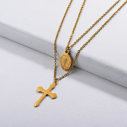 Gold Plated Double layer Cross Necklace