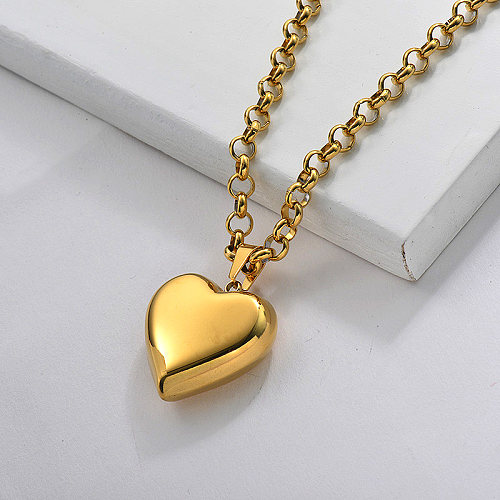 Chunky Heart Pendant Necklace in Stainless Steel