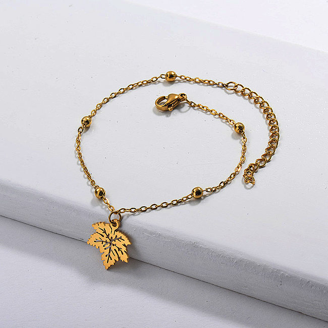 Gold Plated Fashion Leaf Charm Bracelet