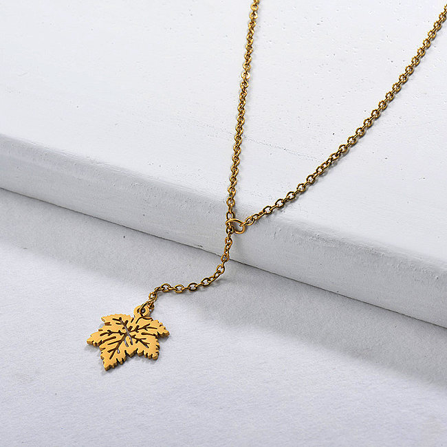 Stainless Steel Leaf Y Necklace