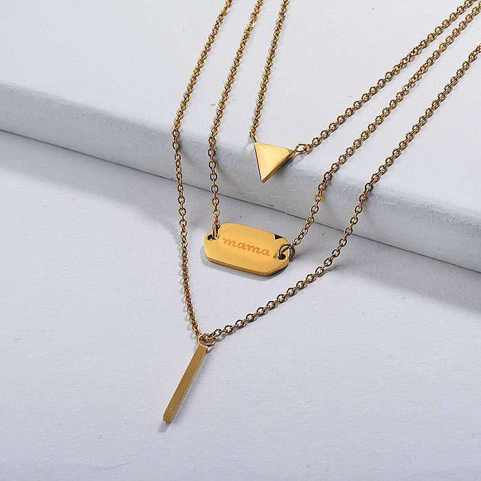Gold Plated Triangle Bar Necklace Multi Layered