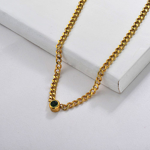 Emereld Zircon Charm Chain Necklace