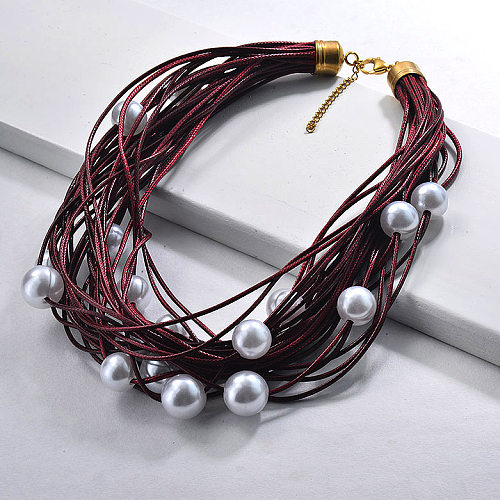 Pearl Leather Statement Necklace