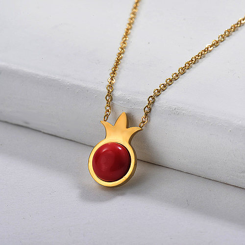 Red Coral Pineapple Pendant Necklace