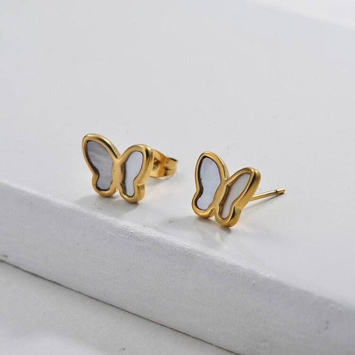 Brincos borboleta folheados a ouro com design de moda em aço inoxidável