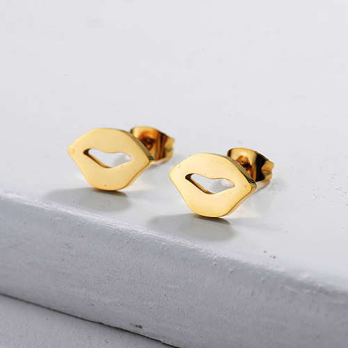 Gold Plated Jewelry personality Design Stainless Steel Cute style Lip print Earrings