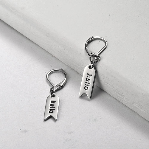 Silver Stainless Steel Jewelry Simple Style Hello Label Earrings