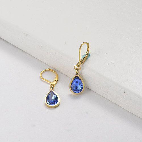 Boucles d'oreilles pendantes en acier inoxydable plaqué or de conception de bijoux en acier inoxydable bleu