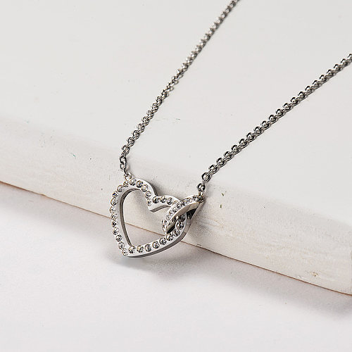 Heart-shaped clay diamond style silver necklace