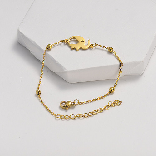 Steel ball chain clause gold stainless steel bracelet with baby elephant pendant