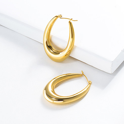 Fashion Geometric Stainless Steel Hoop Earrings -SSEGG143-15916-G