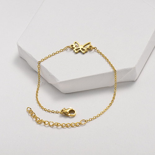 Golden stainless steel bracelet with hollow butterfly pendant
