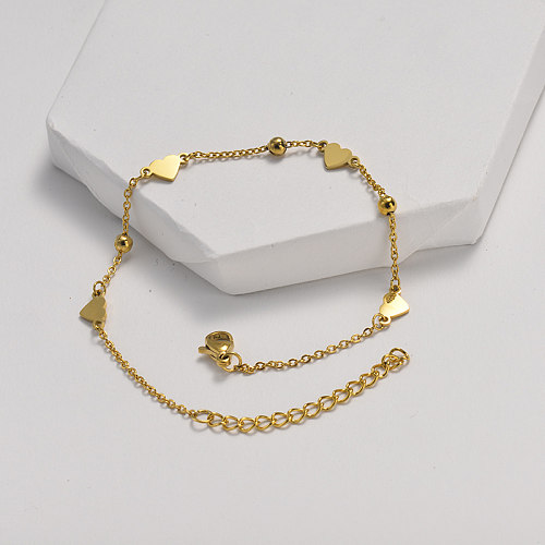 Steel ball chain clause style gold stainless steel bracelet with heart pendant