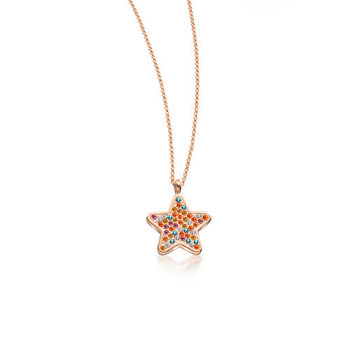 Collar de oro rosa de diamantes de lujo con estrella de cinco puntas estilo moda