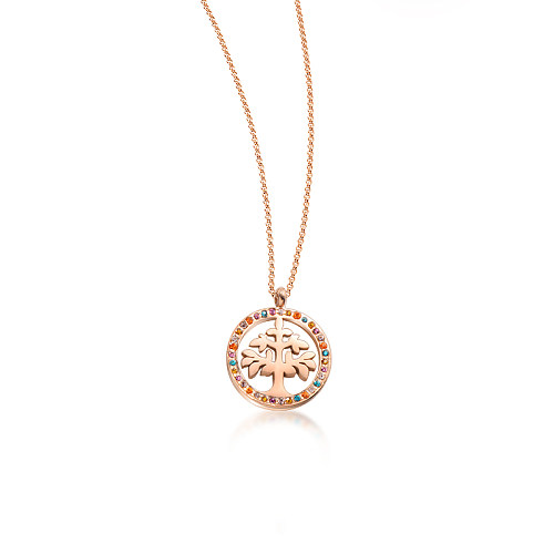 Collar de oro rosa con diamantes de color estilo de moda de árbol de la vida