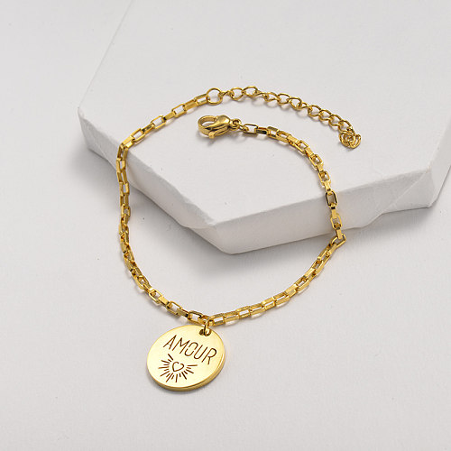 New fashion golden stainless steel bracelet with round AMOR pendant