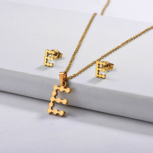 Gold Plated Initial Letter Necklace Jewelry Sets
