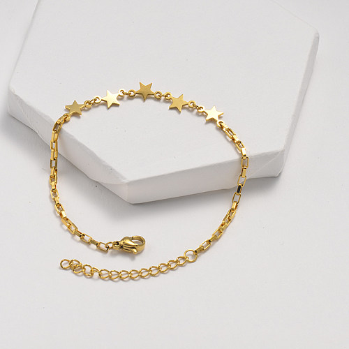 Nova pulseira moderna de aço inoxidável dourado com pingente de estrela
