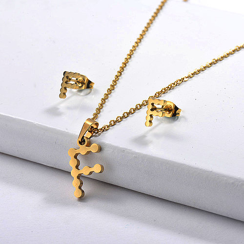 Conjuntos de joyas de collar de letra inicial chapados en oro