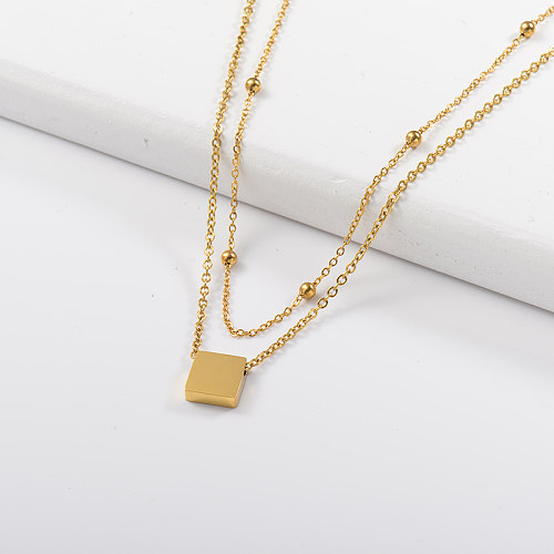Fashion small square gold layered necklace