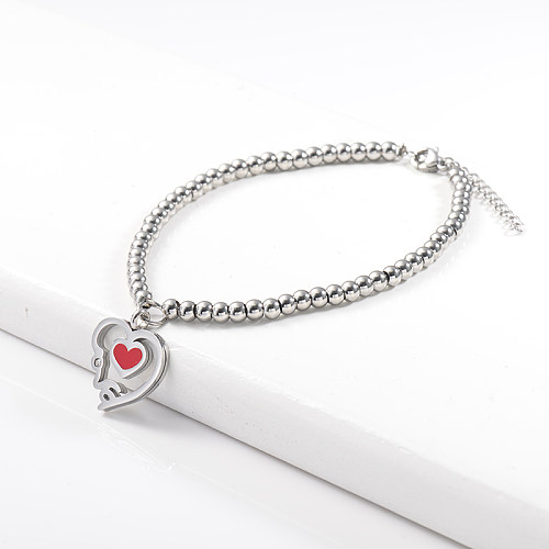 Valentine's Day Style Stainless Steel Ball Bracelet with Heart Pendant
