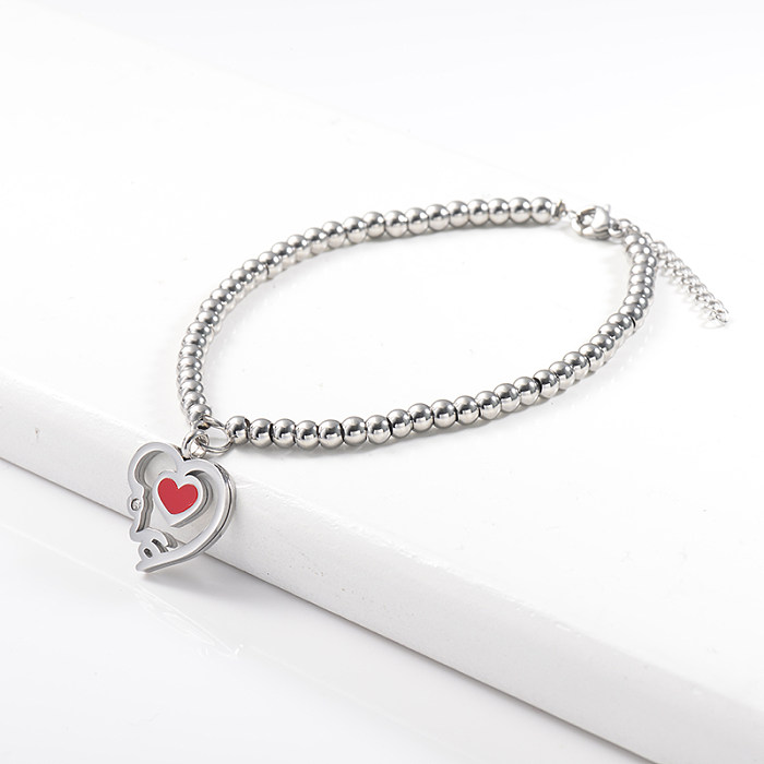 Bracelet boule en acier inoxydable de style Saint-Valentin avec pendentif coeur