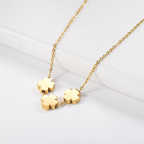 Three lessons four-leaf clover gold necklace