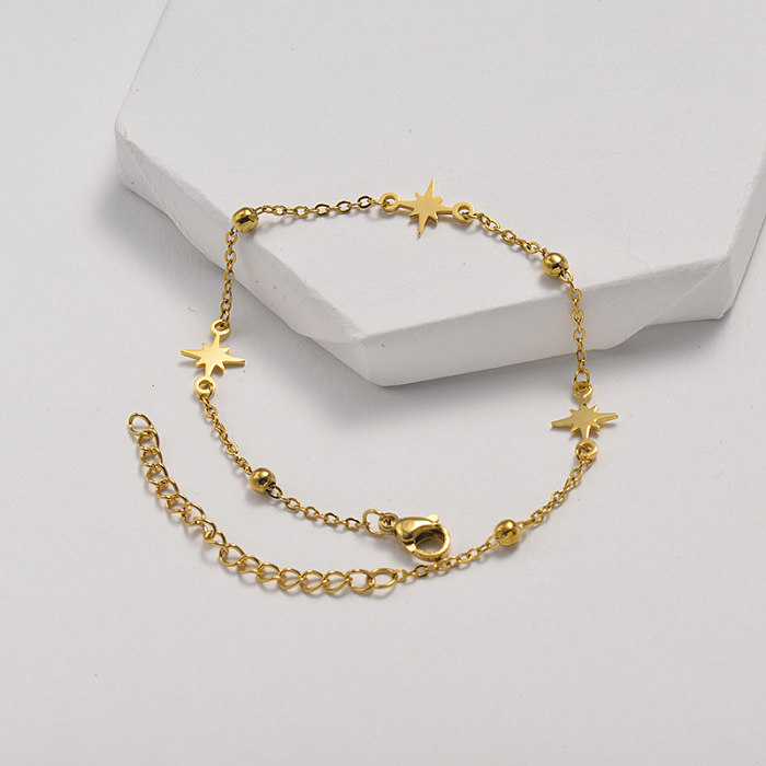 Steel ball chain clause gold stainless steel bracelet with starlight pendant